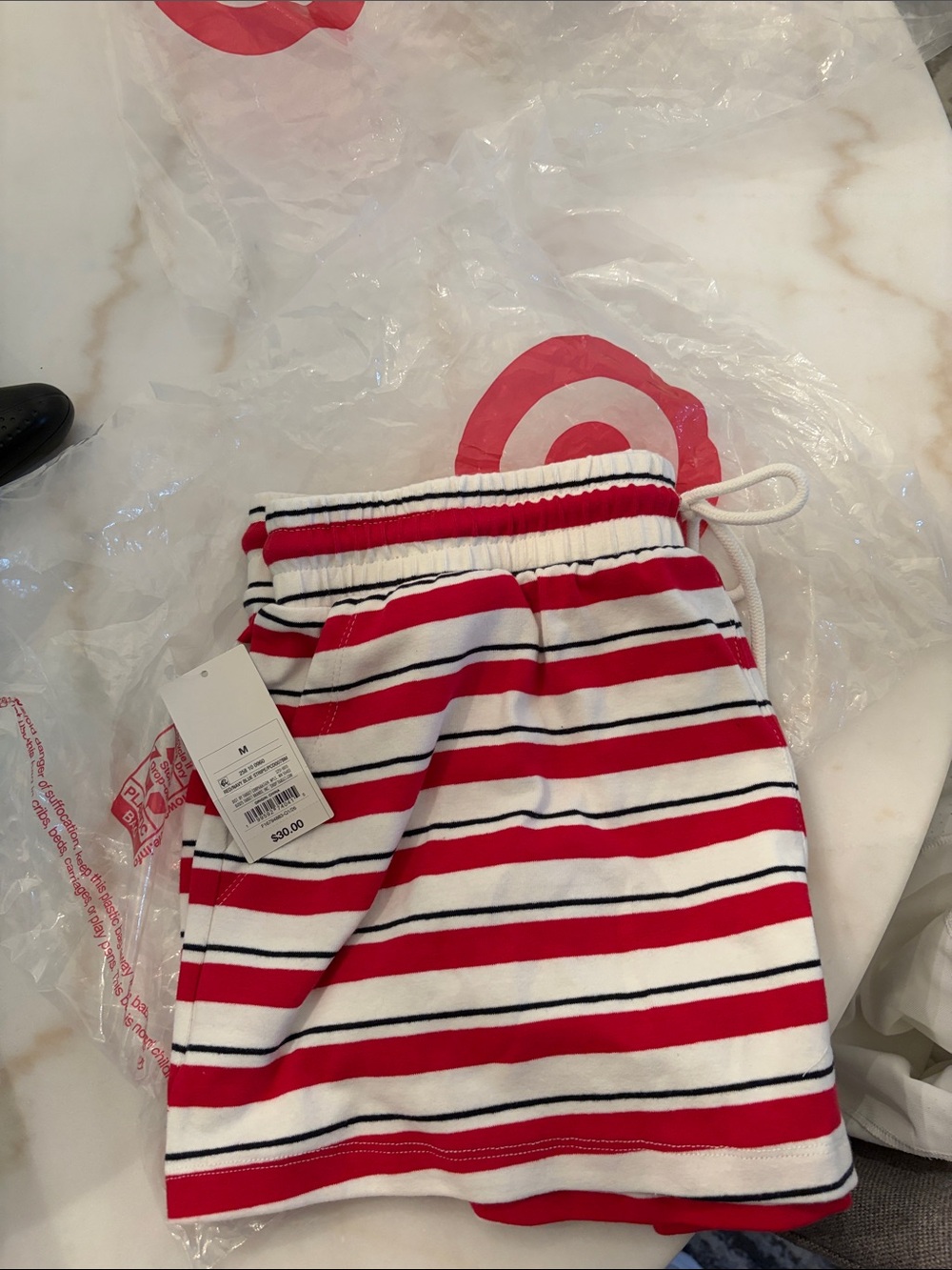 Parke Red, White & navy Striped Drawstring Shorts
